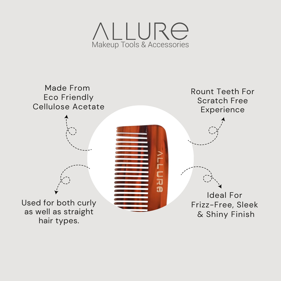 Allure Handcrafted Anti-Static Fine Tooth Styling and Detangling Comb - HMC_T_09