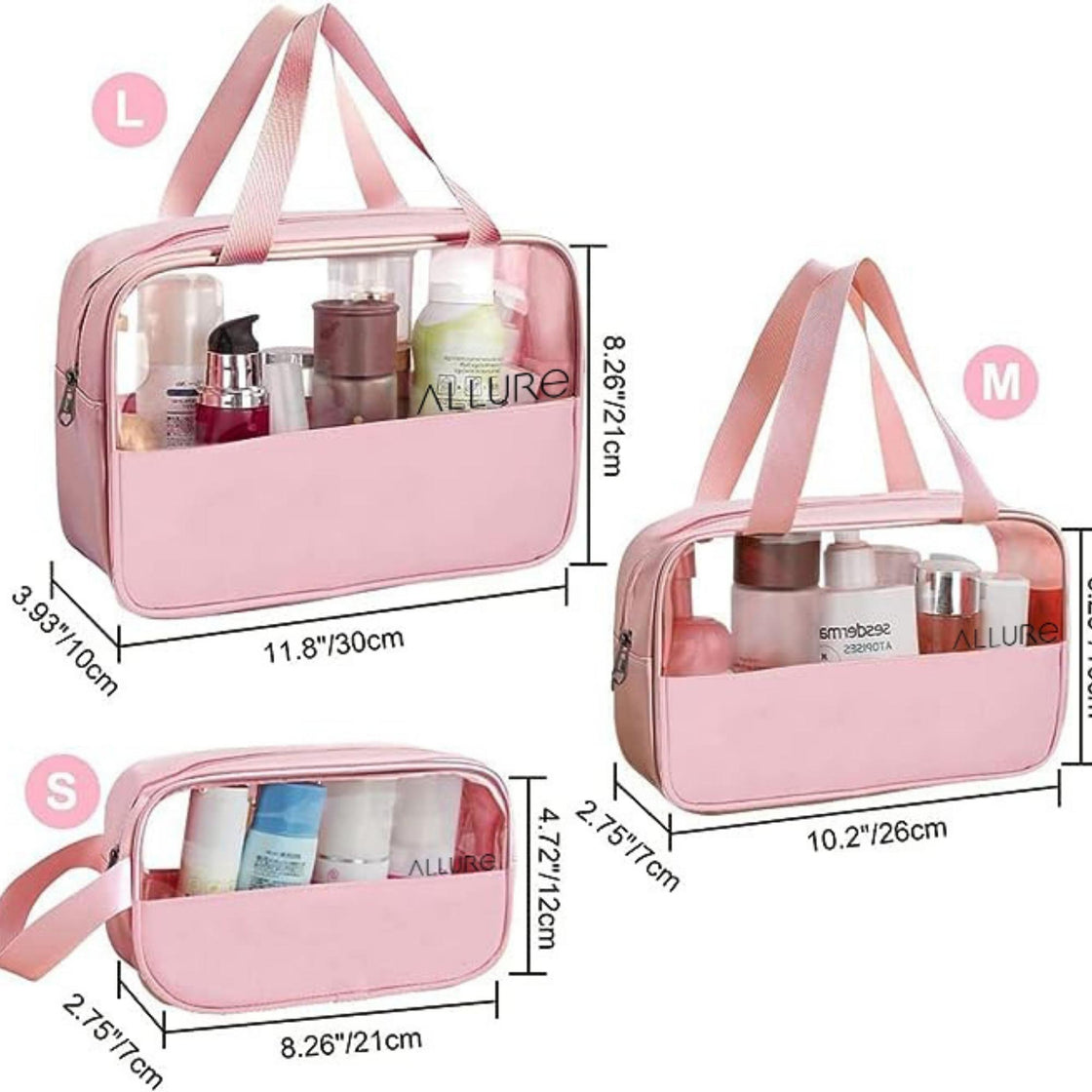 Allure Pack of 3 Toiletry Bag Pink