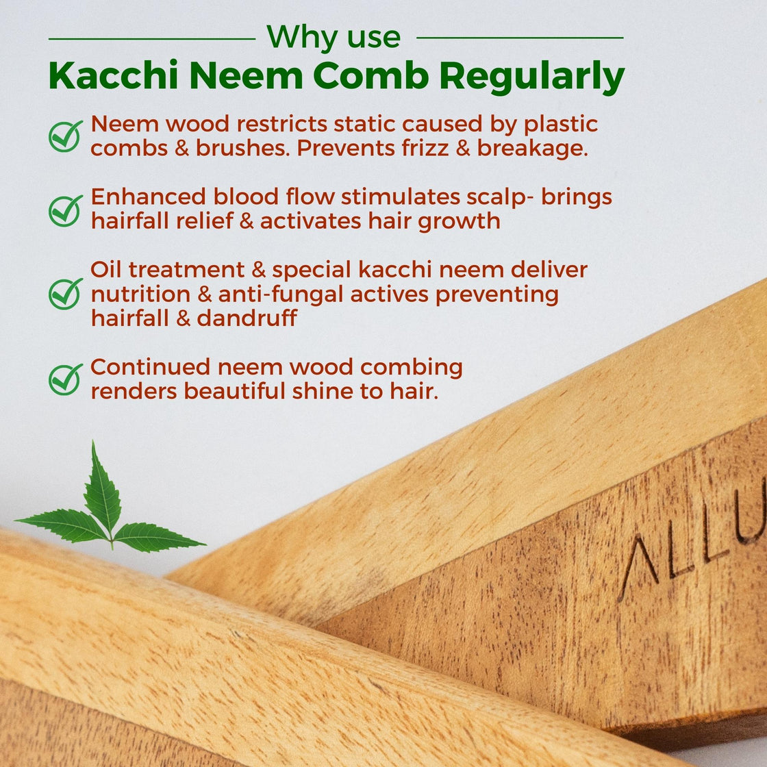 Allure Wooden Neem Comb CD-02 - Pack of 2