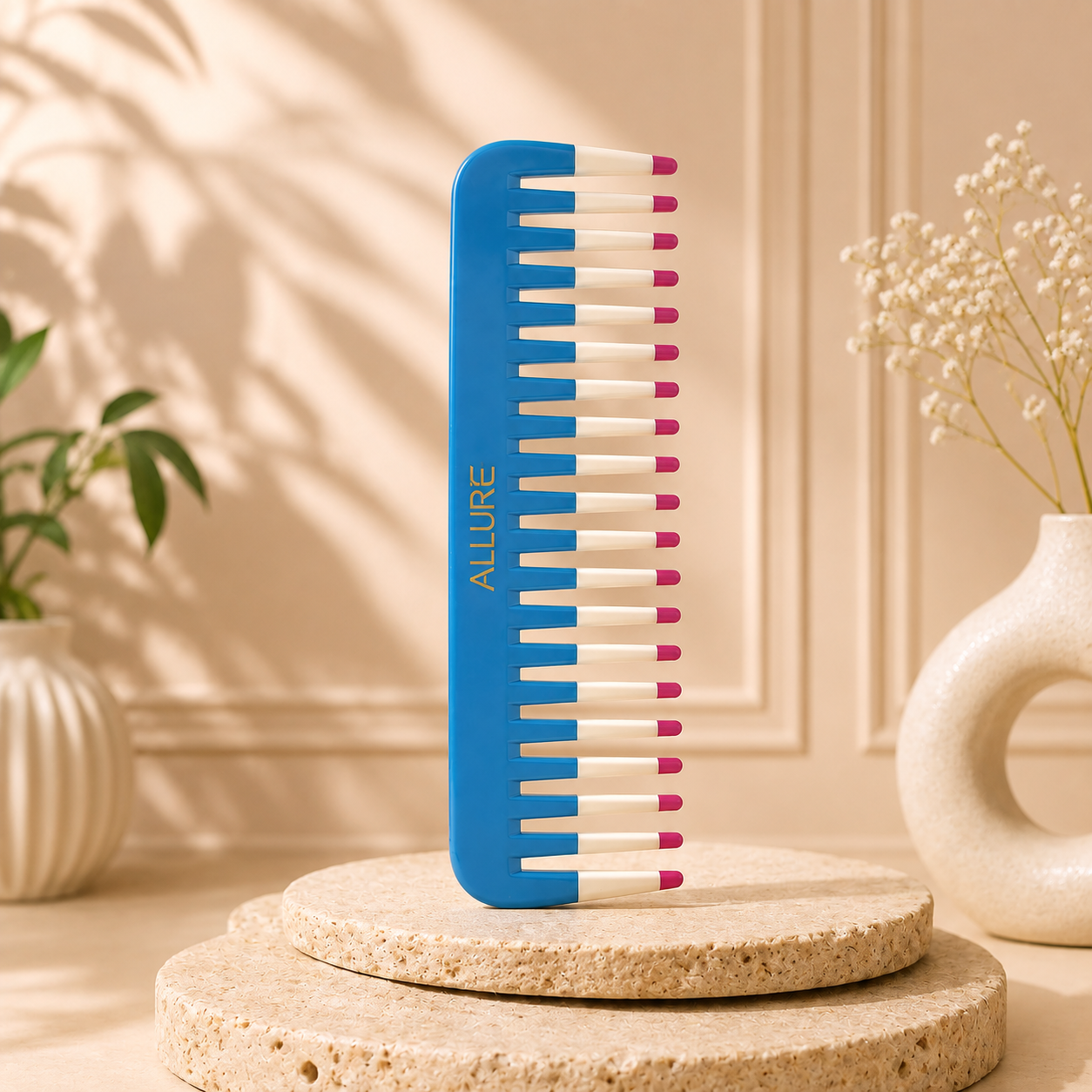 Allure Triple-Tip Professional Hair Styling & shampoo comb – blue