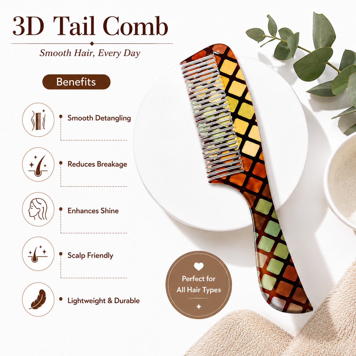 Allure 3D Tail Comb for Hair Styling & Parting (T-01)