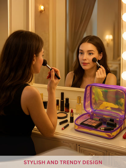 Allure Large Purple Holographic Makeup Pouch | Cosmetic, Toiletry Bag & Travel Organizer