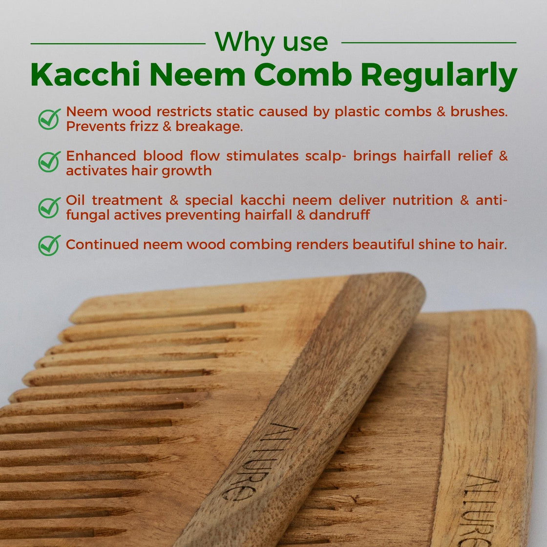 Allure Wooden Neem Comb CS-01 - Pack of 2