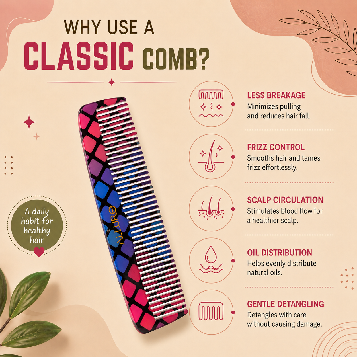 Allure 3D Tail Comb for Hair Styling & Parting