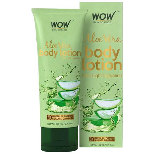 WOW Skin Science Aloe Vera Body Lotion Ultra Light Hydration - No Mineral Oil, Parabens (100 ML)