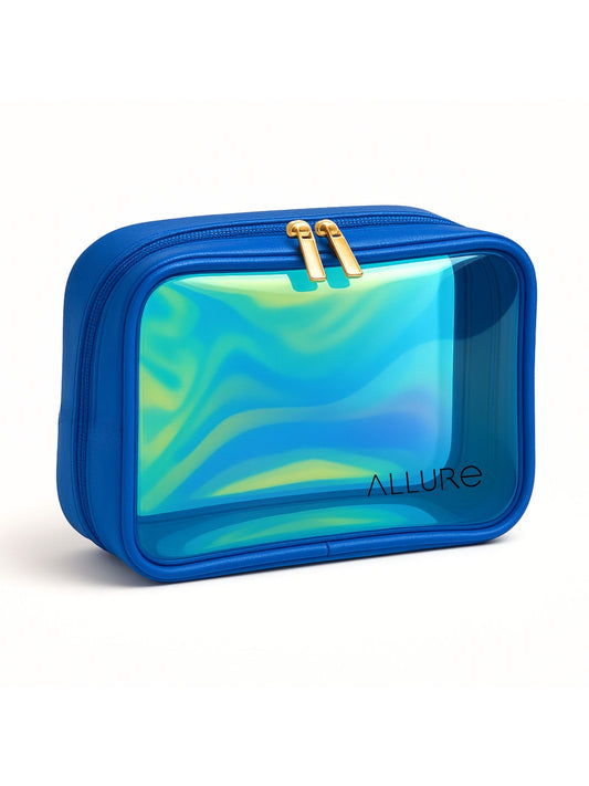 Allure Large Blue Holographic Makeup Pouch | Cosmetic Bag & Travel Organizer