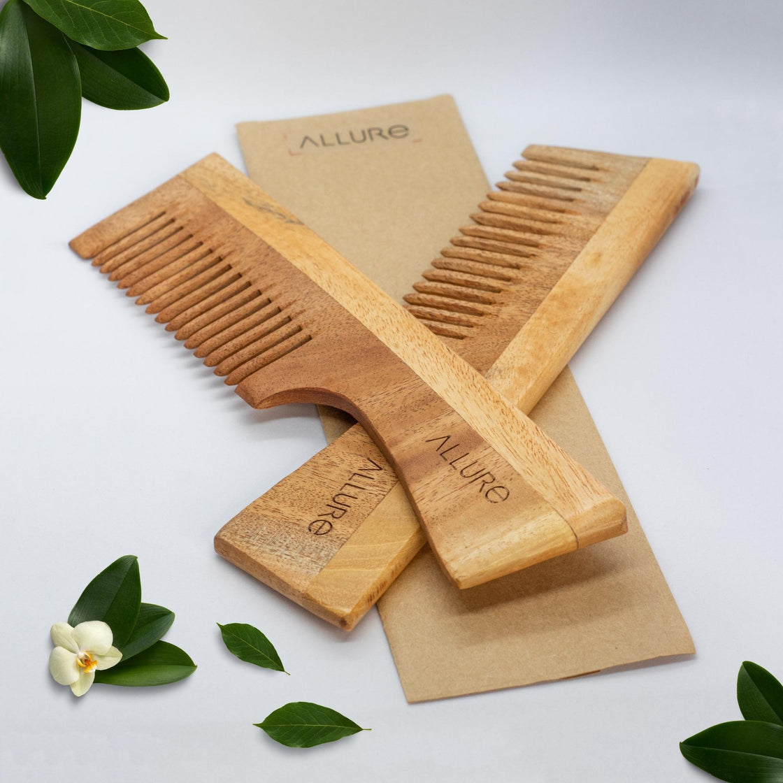 Allure Neem Wood Detangle Hair Combs (CD-02) Pack of 2