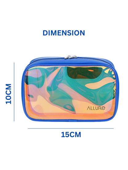 Allure Large Blue Holographic Makeup Pouch | Cosmetic Bag & Travel Organizer