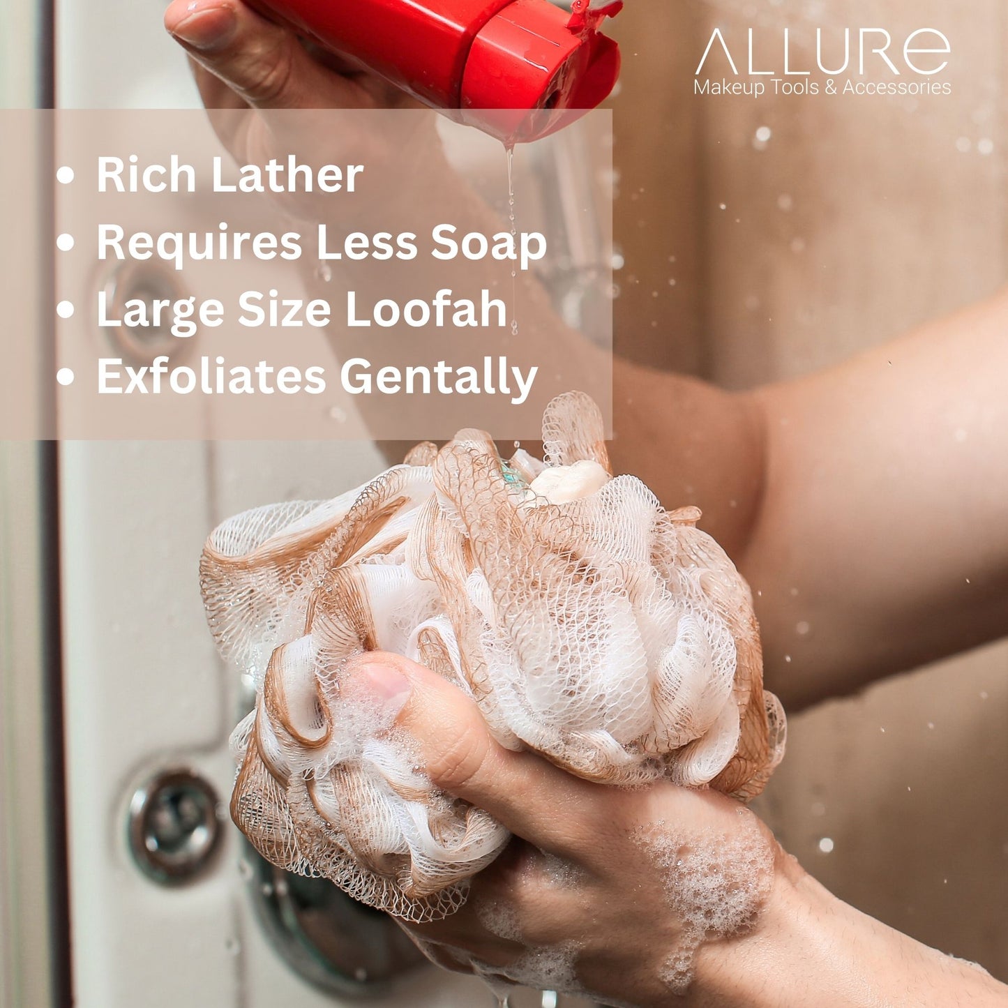 Allure Bath Brush & Loofah Set (Pack of 2 Assorted Dual Colors Loofha)