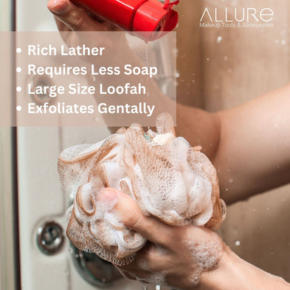 Allure Bath Brush & Loofah Set (Pack of 2 Assorted Dual Colors Loofha)