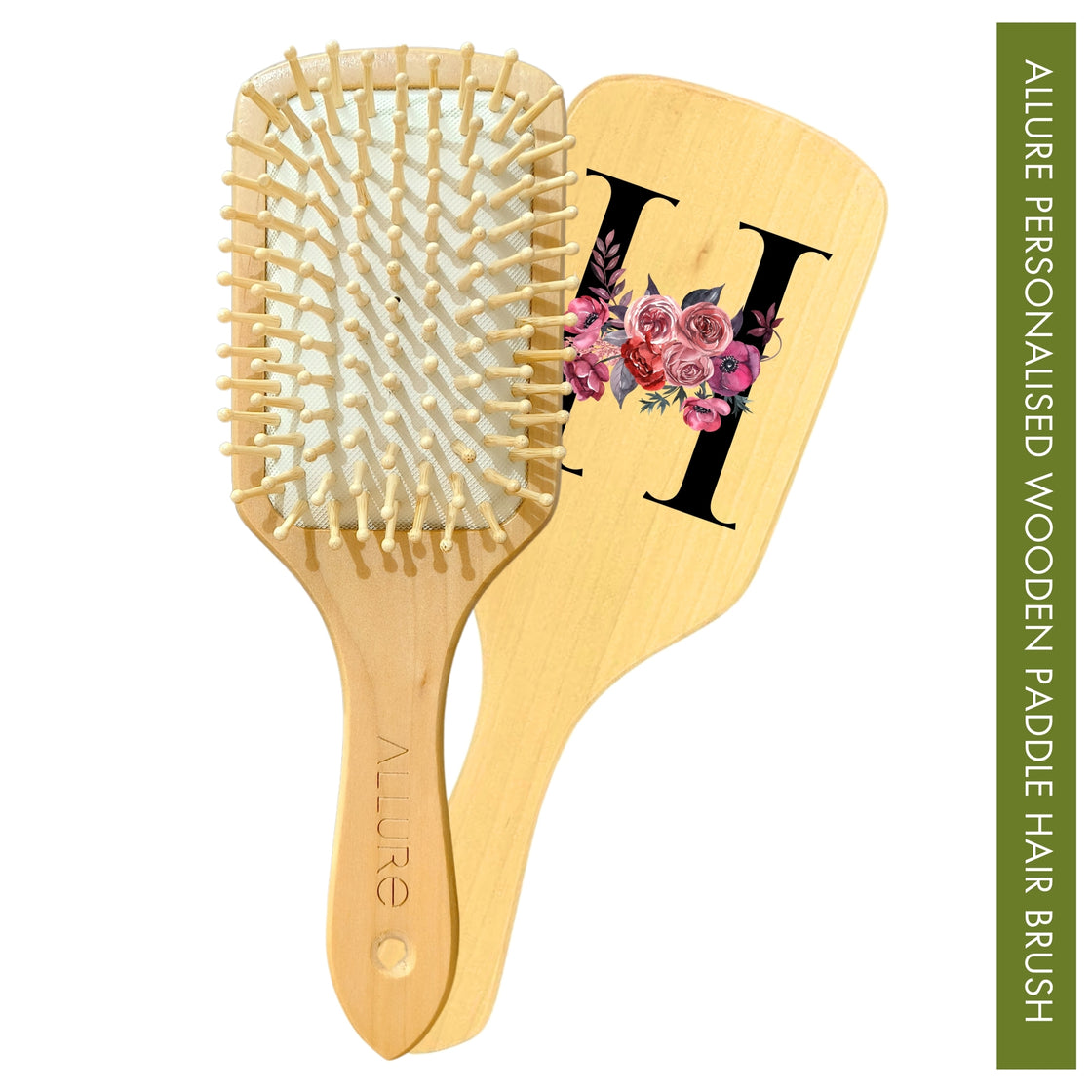 Allure Personalised wooden paddle hair brush with letter H