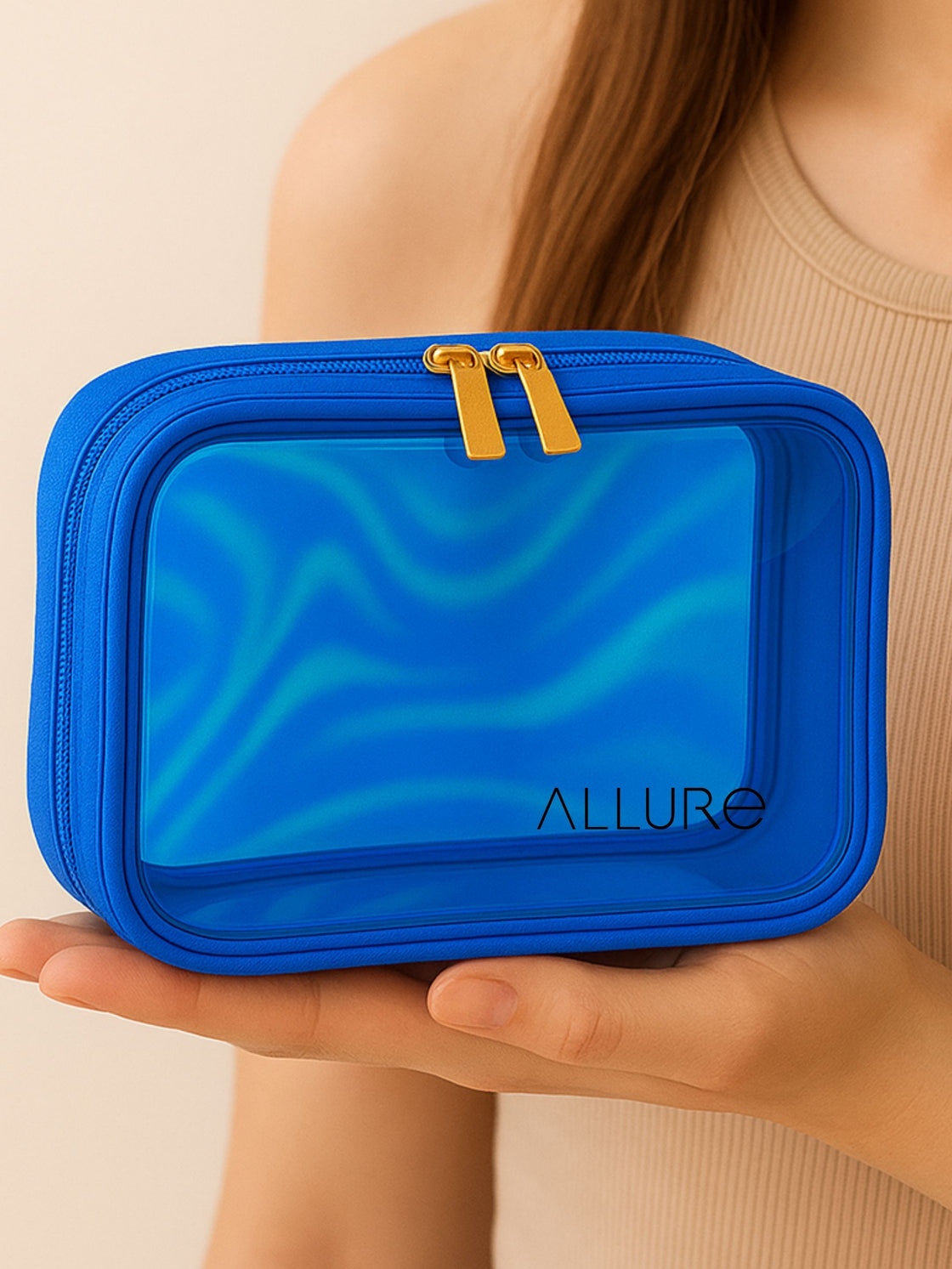 Allure Large Blue Holographic Makeup Pouch | Cosmetic Bag & Travel Organizer