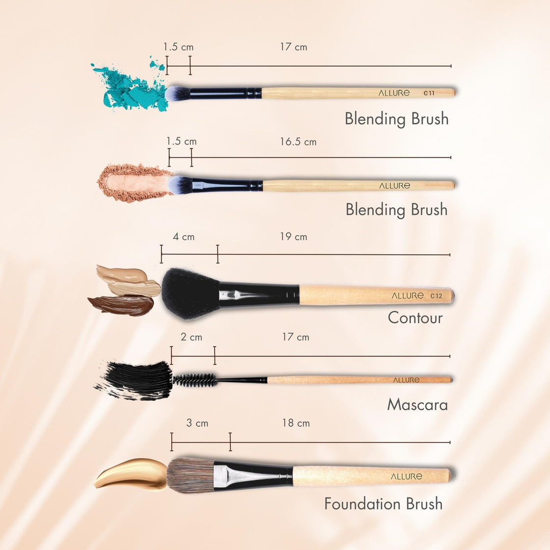 Allure Classic Makeup Brushes  Pack Of 19 ( ACK-19 )