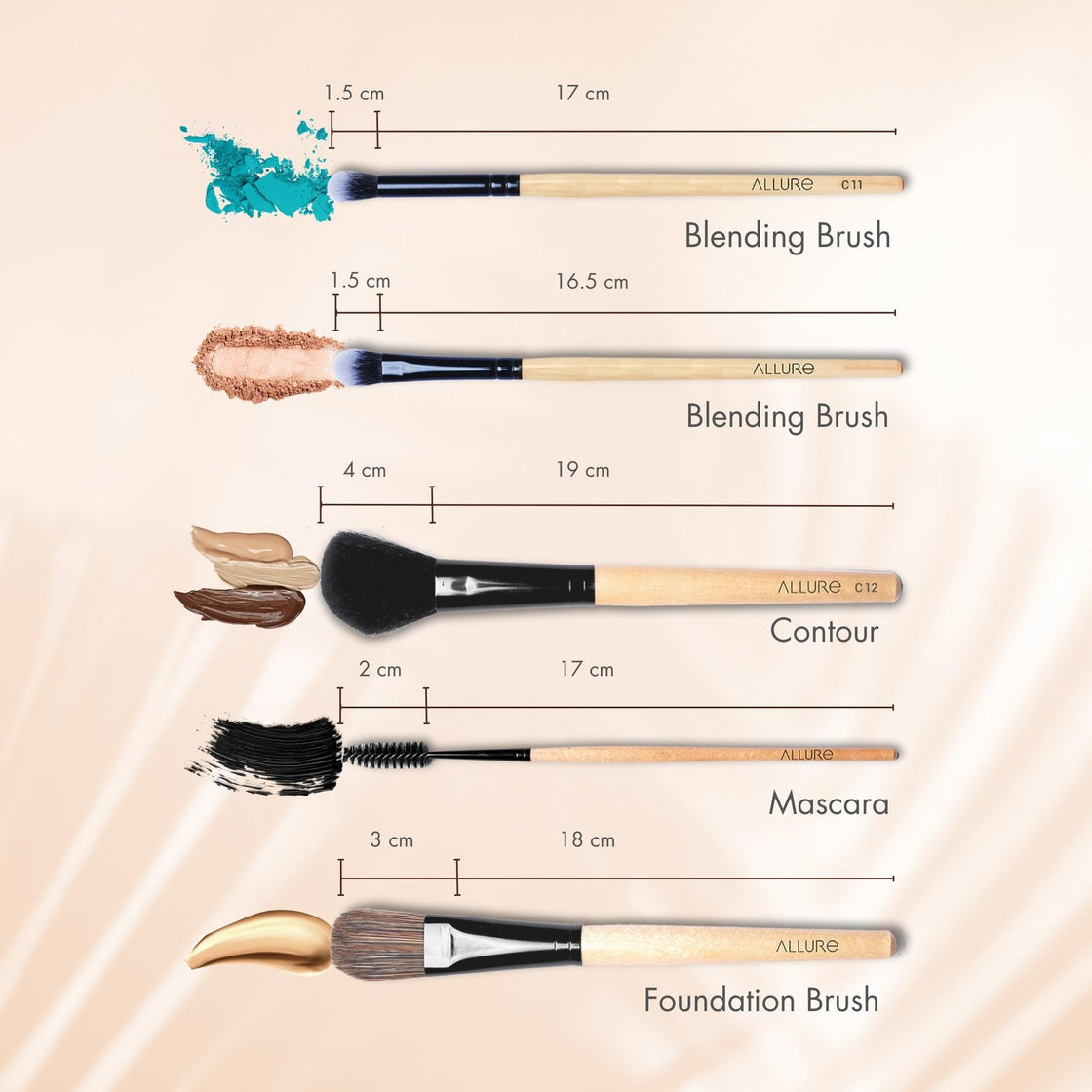Allure Classic ACK-19 Pack Of 19 Makeup Brushes