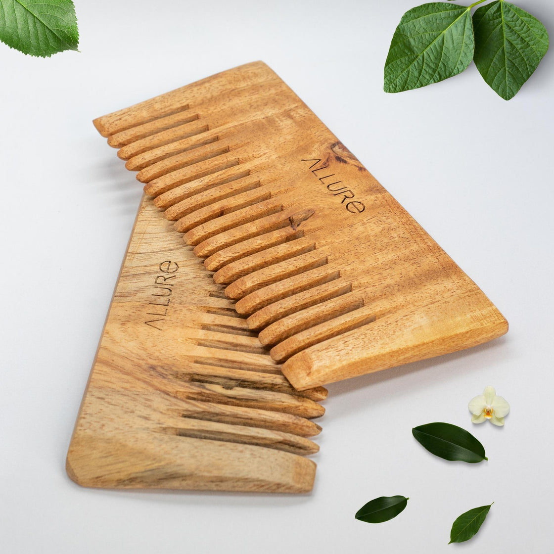 Allure Neem Wood Pack of 2 Shampoo Hair Combs (CS-02)