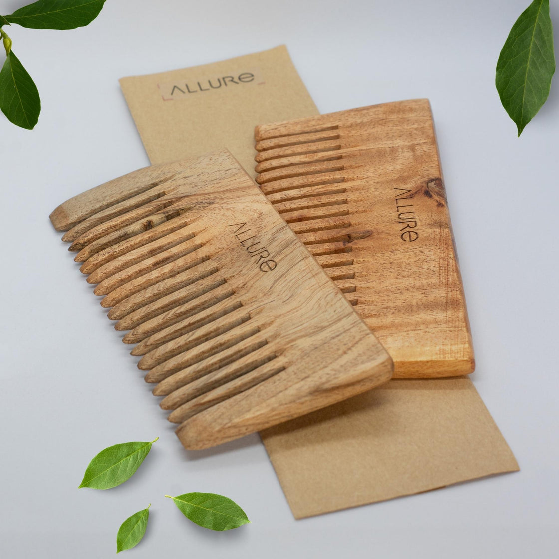 Allure Neem Wood Pack of 2 Shampoo Hair Combs (CS-02)