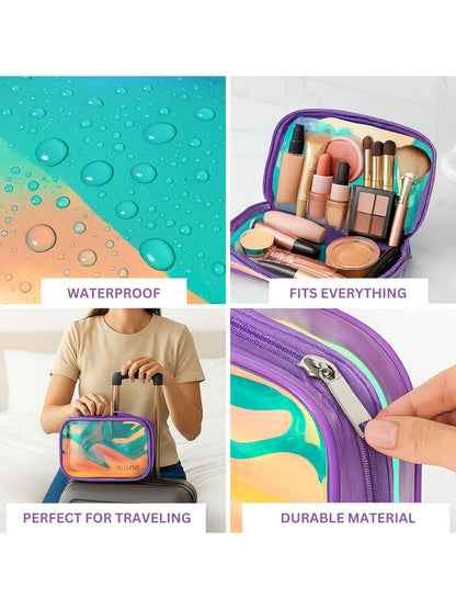 Allure Large Purple Holographic Makeup Pouch | Cosmetic, Toiletry Bag & Travel Organizer