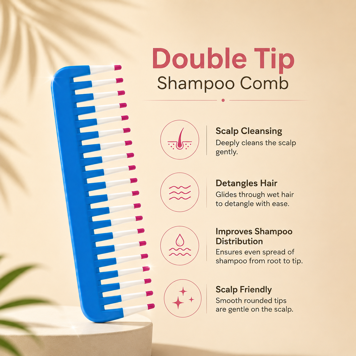 Allure Triple-Tip Professional Hair Styling & shampoo comb – blue