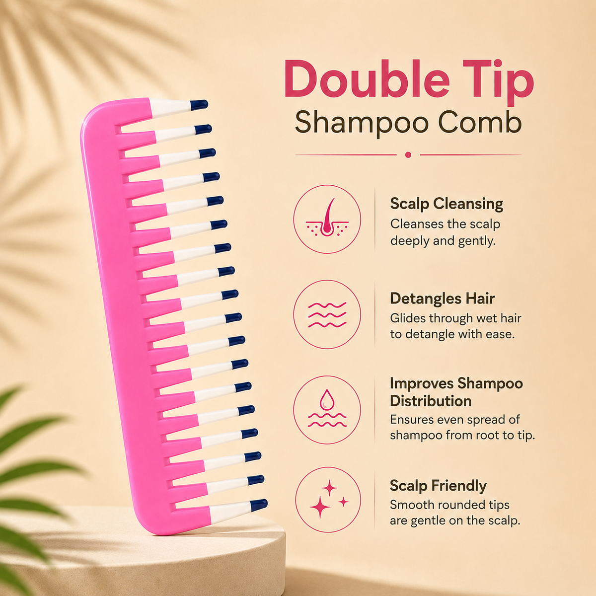 Allure Triple Tip Hair Styling Comb for Parting – Pink