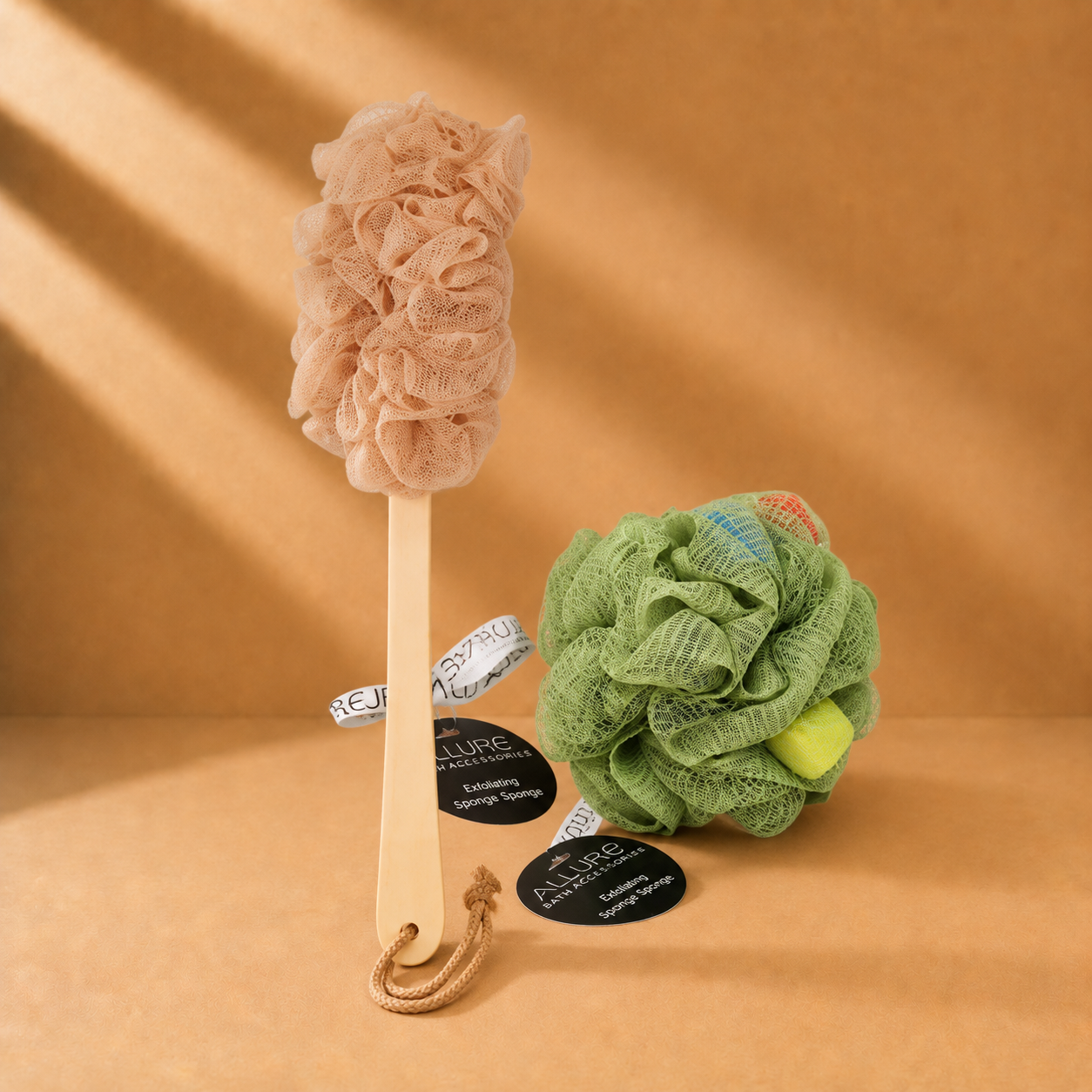Allure Bath Brush & Loofah Sponge Set (Pack of 2 Assorted Colors Loofha)