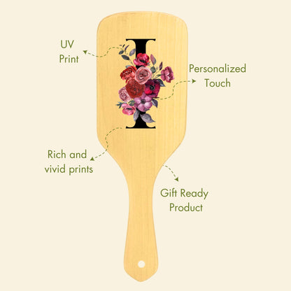 Allure Personalised wooden paddle hair brush with letter I