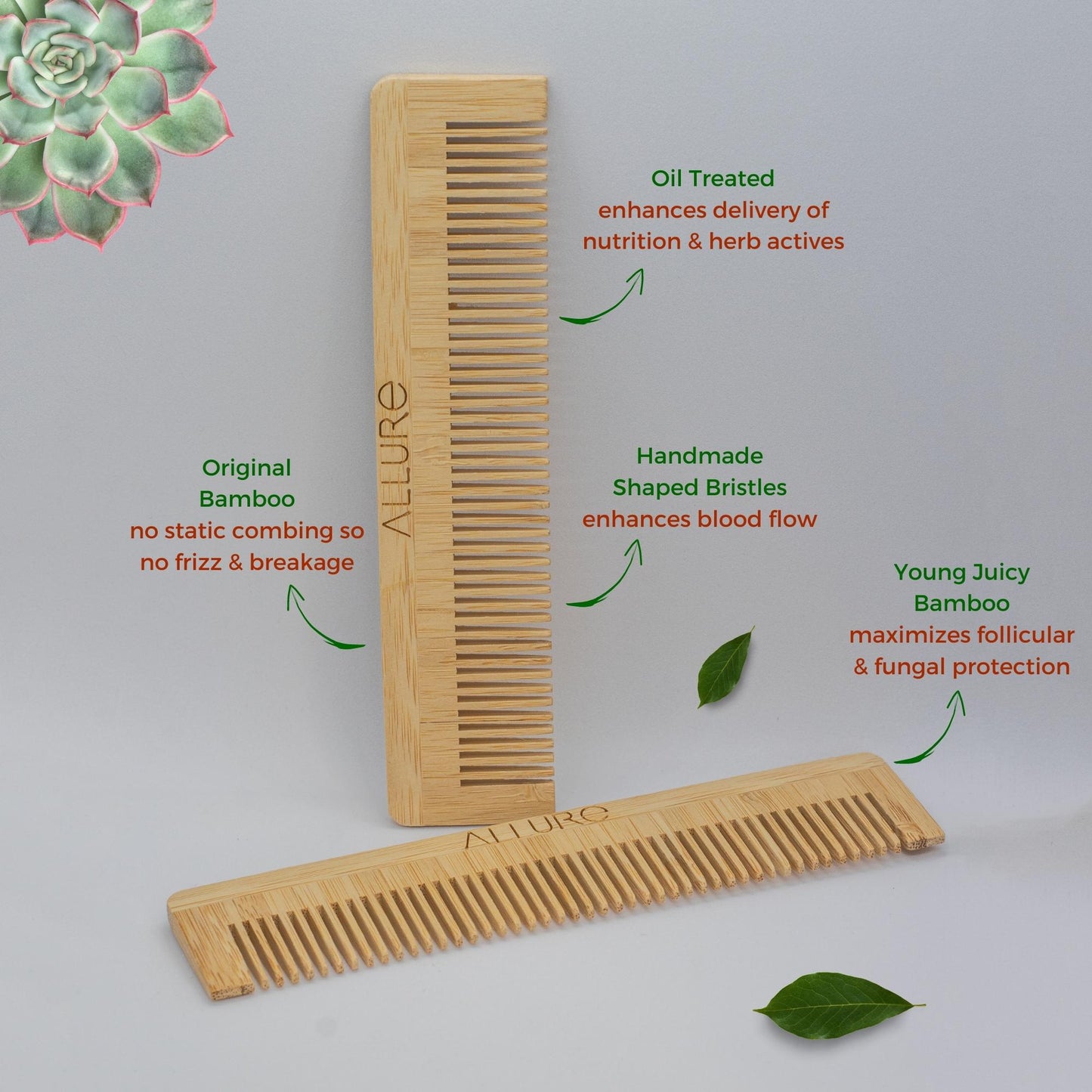Allure Wooden Neem Comb CB-01 - Pack of 2
