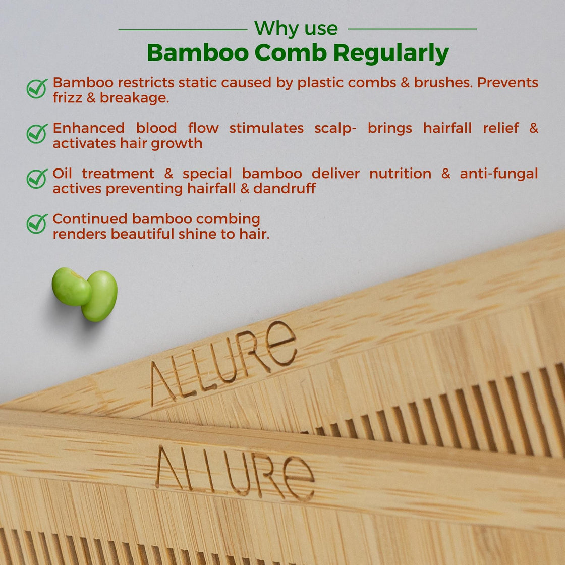 Allure Neem Wood Bamboo Pocket Hair Combs (CB-01 Pack of 2)