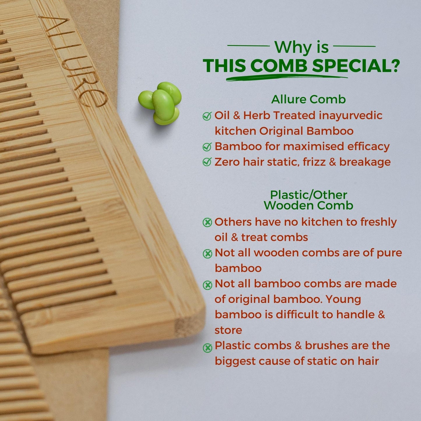 Allure Wooden Neem Comb CB-01 - Pack of 2