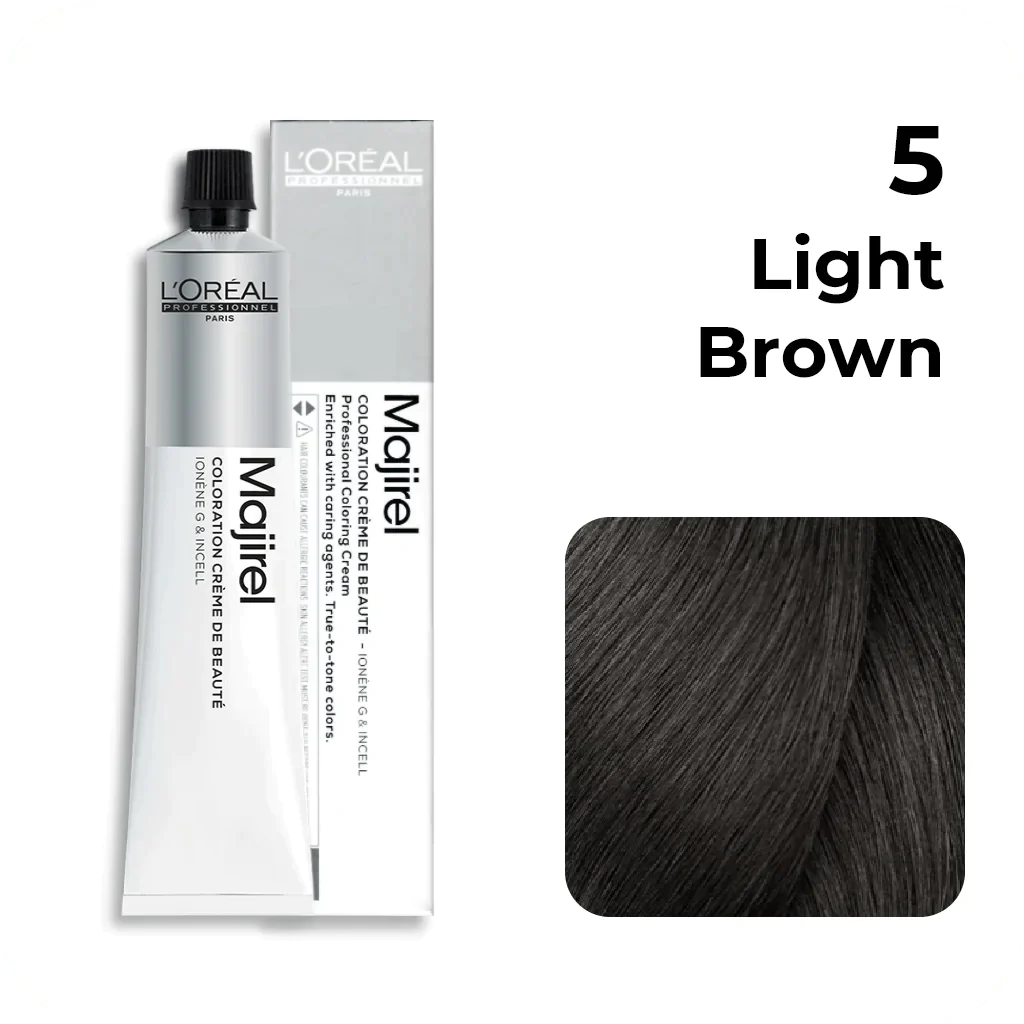 Loreal Professional Majirel Hair Color 5No.  Light Brown 2pcs + Oxydant Developer(500ML) + Allure Dye Brush