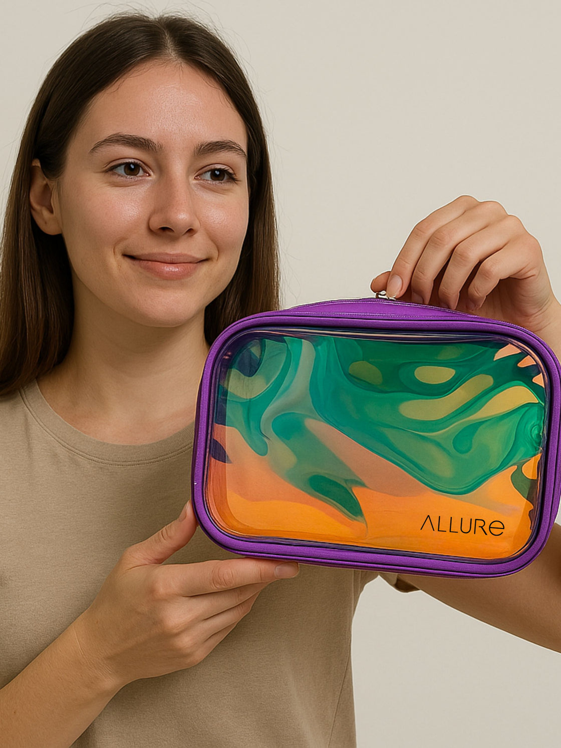 Allure Large Purple Holographic Makeup Pouch | Cosmetic Bag & Travel Organizer