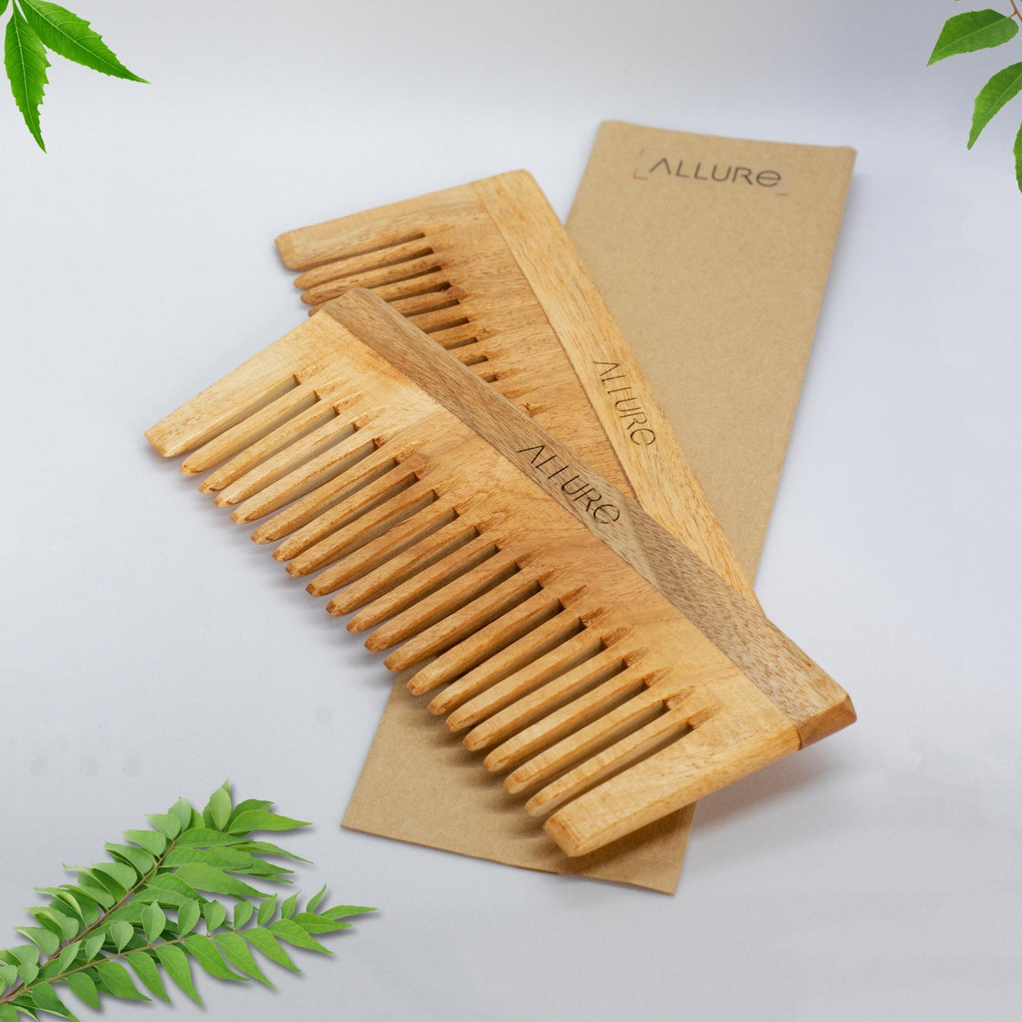 Allure Neem Wood Pack of 2 Shampoo Hair Combs (CS-01)