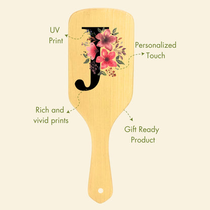 Allure Personalised wooden paddle hair brush with letter J 
