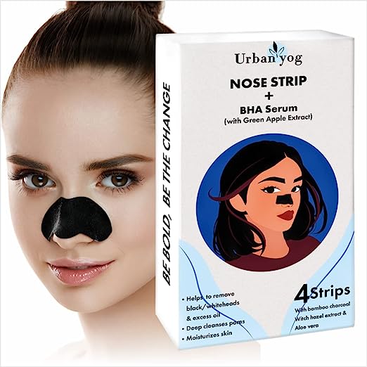 Urban Yog Nose Strips (4 Strips) Black/Whitehead Remover + BHA Serum to Treat Pores