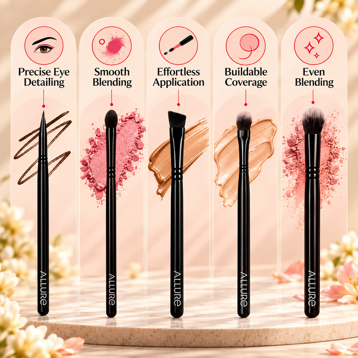 Allure Premium Makeup Brush Set of 8 + Free Beauty Blender
