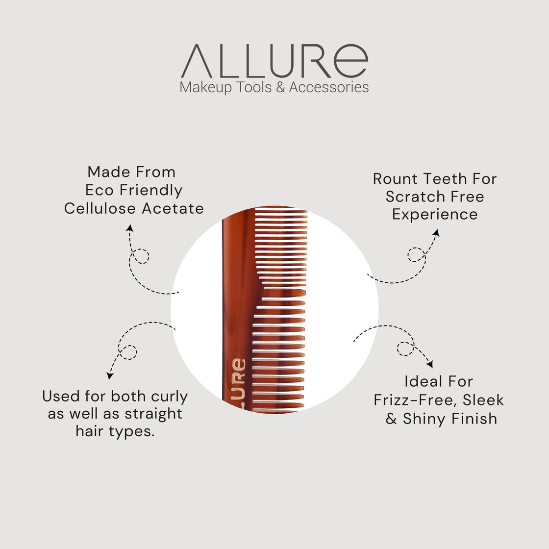 Allure Handcrafted Regular Anti-Static Hair Styling Comb for Frizz Control (HMC_T_18)