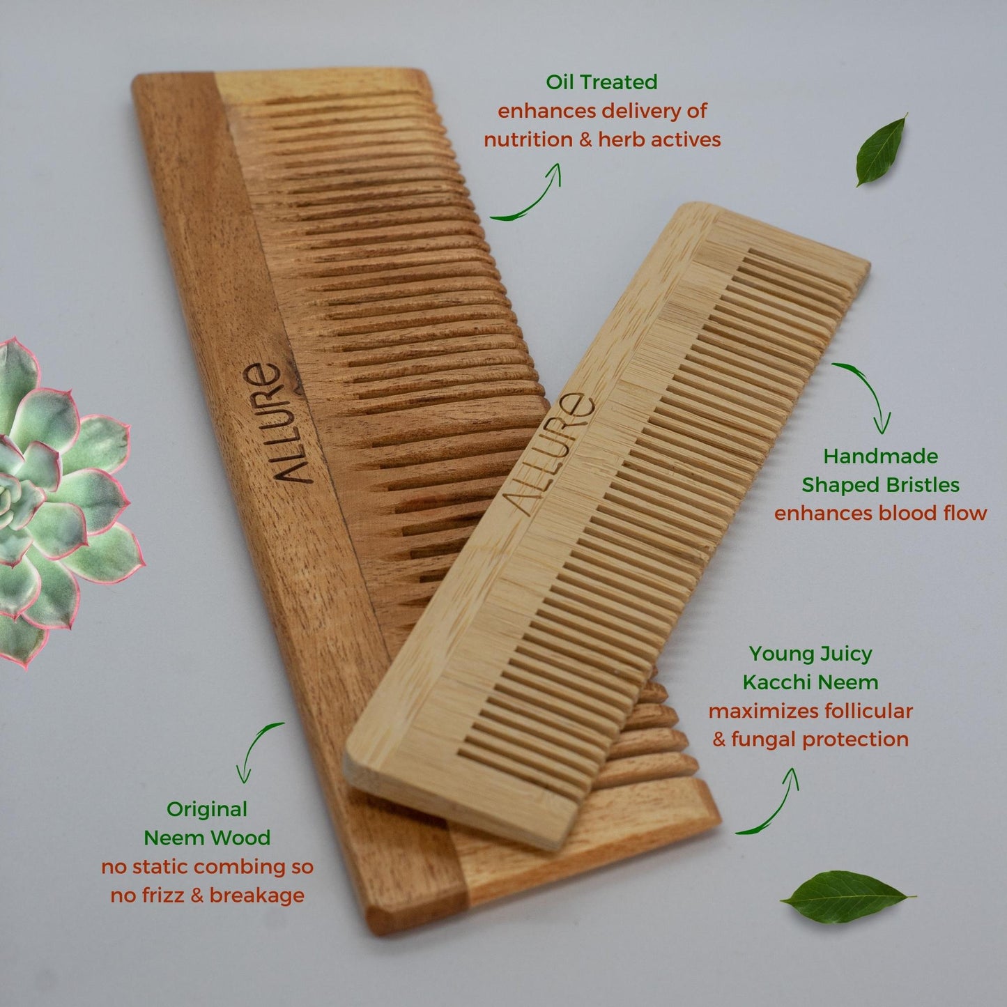 Allure Wooden Neem Comb CB-01+CR-01