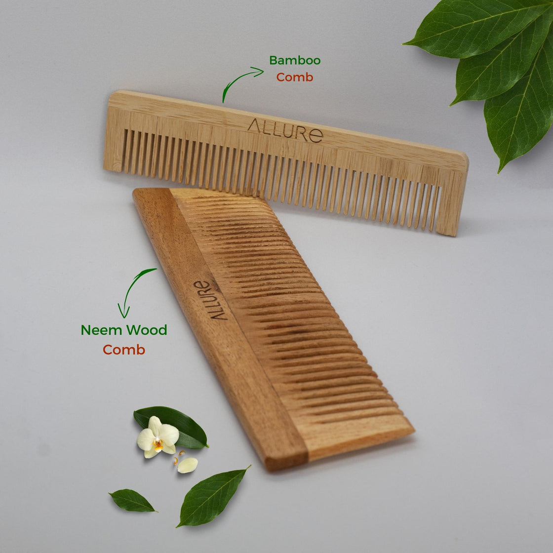 Allure Neem Wood Regular and Pocket Hair Combs (CB-01+CR-01)