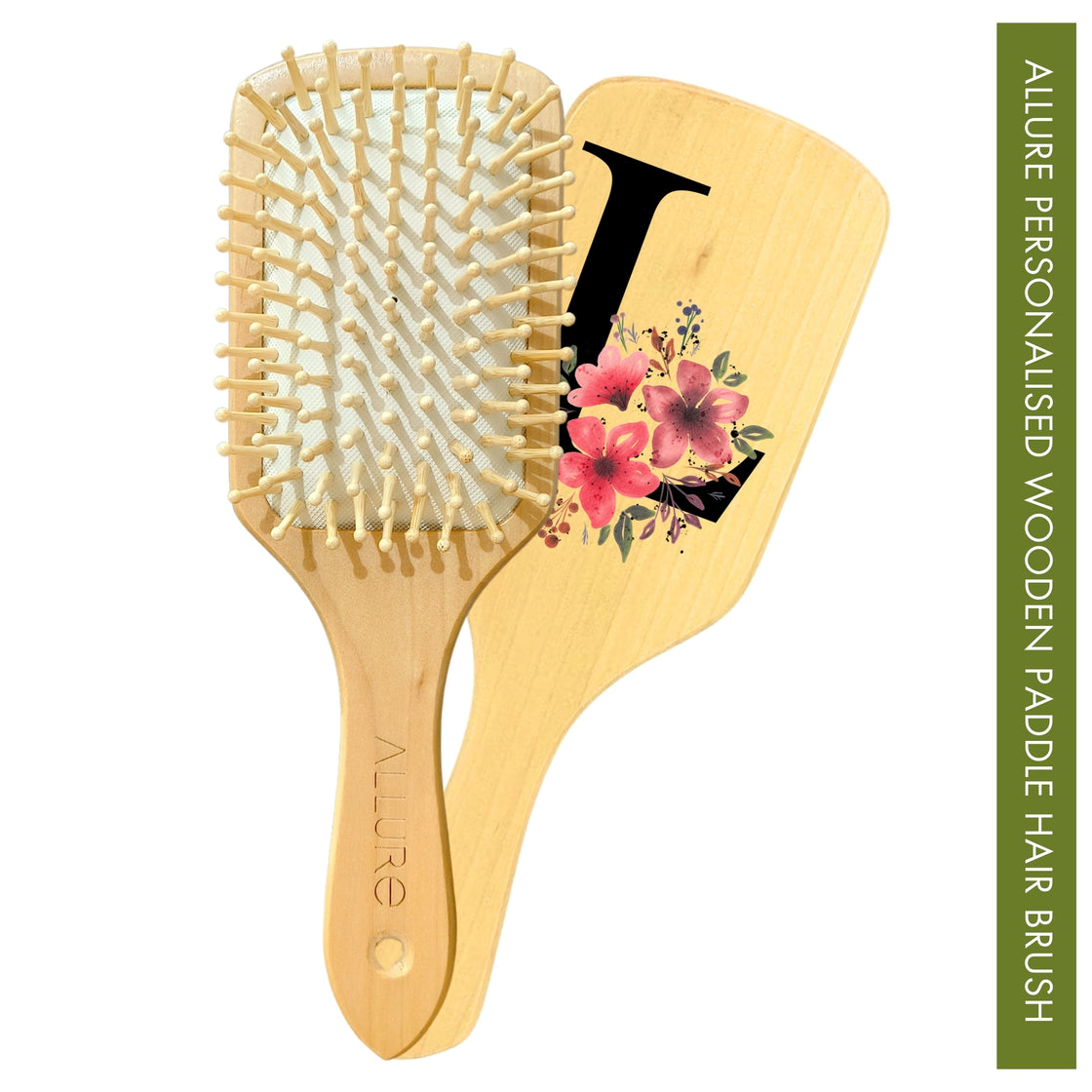 Allure Personalised wooden paddle hair brush with letter L