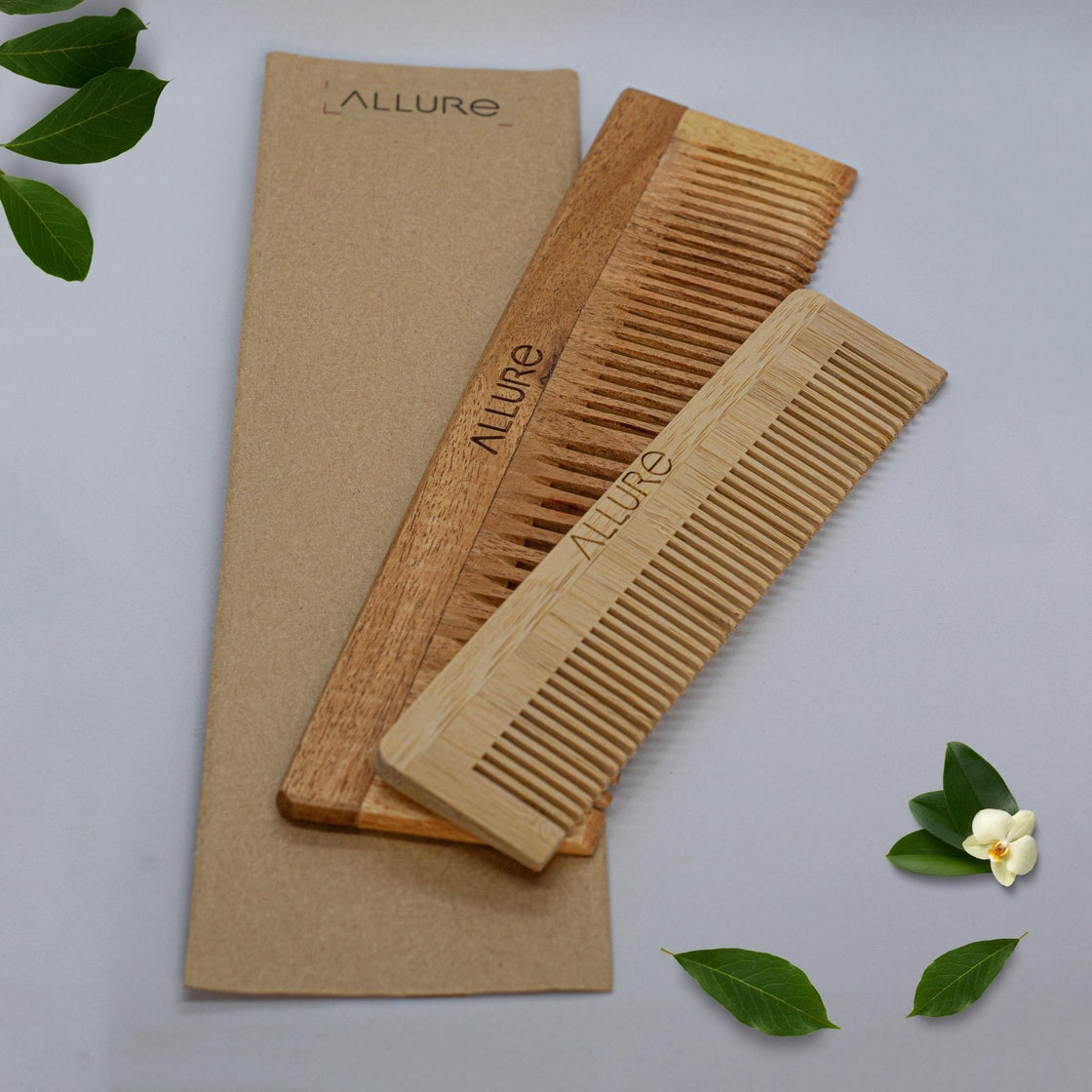 Allure Neem Wood Regular and Pocket Hair Combs (CB-01+CR-01)