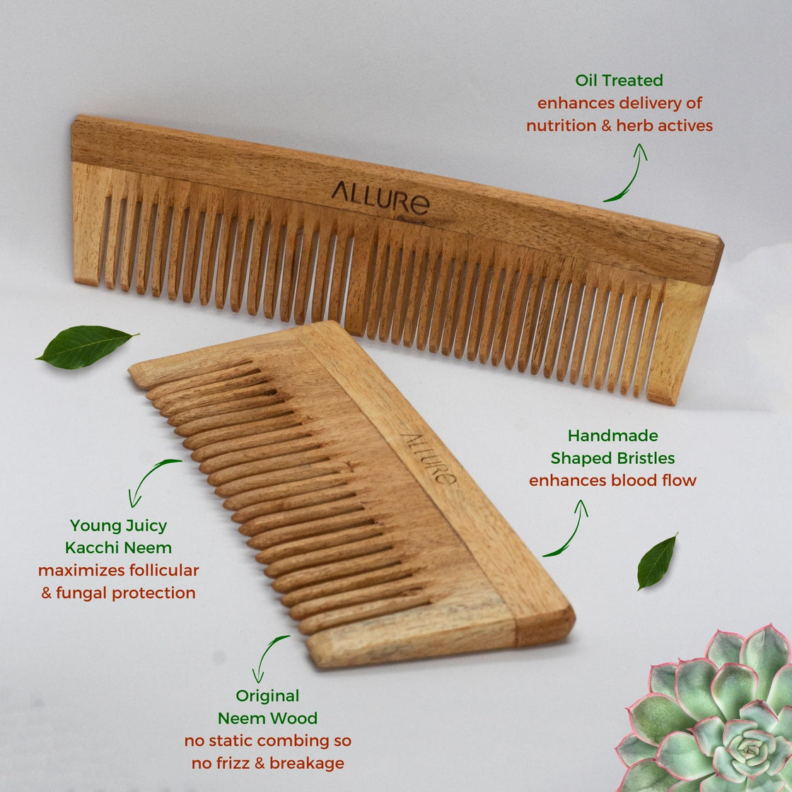 Allure Neem Wood Shampoo and Dual Head Hair Combs (CS-01+CR-01)