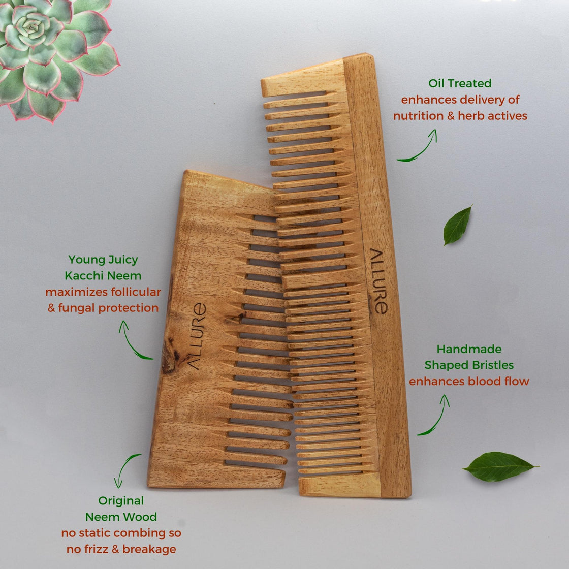 Allure Wooden Neem Comb CS-02+CR-01