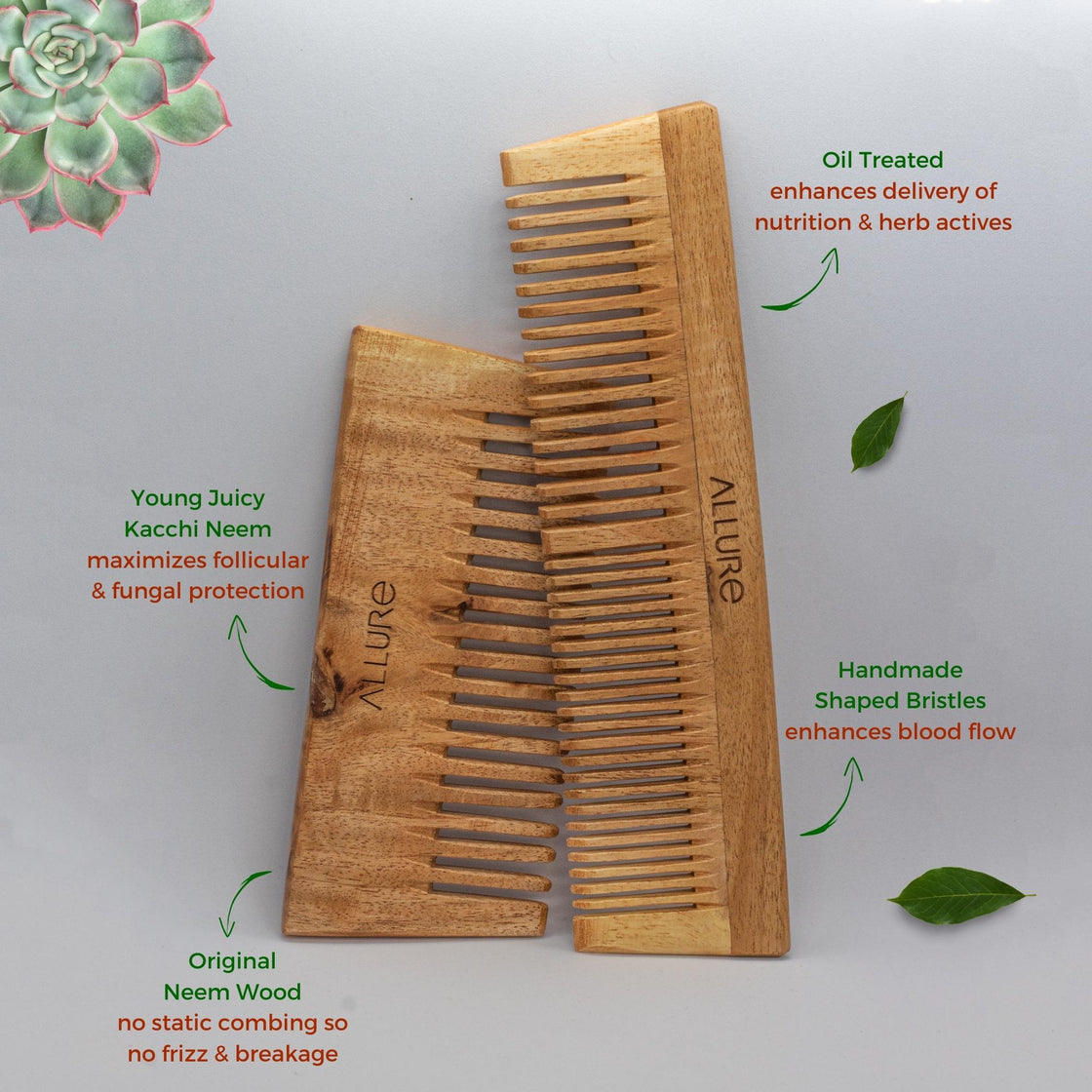 Allure Neem Wood Shampoo and Dual Head Hair Combs (CS-02+CR-01)