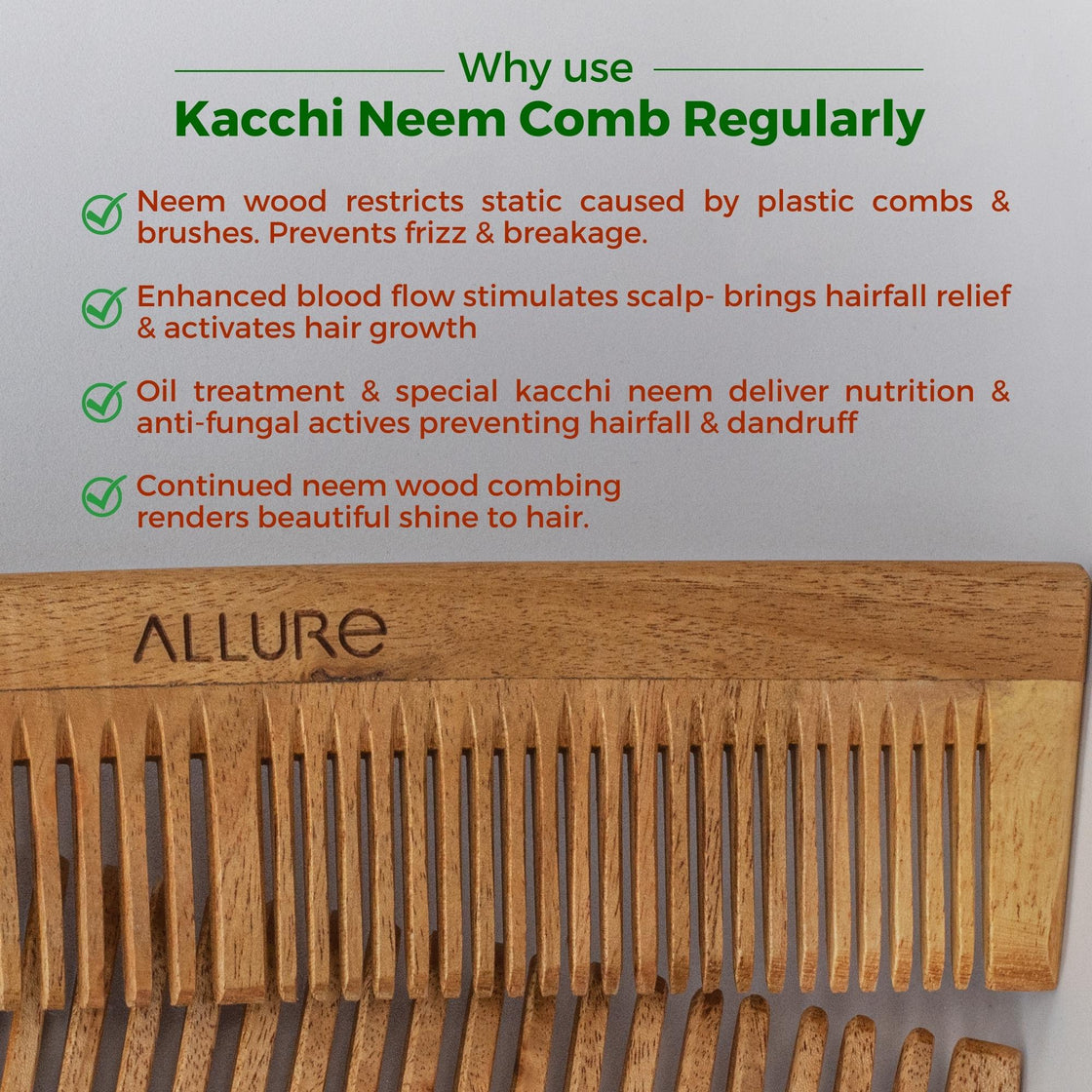 Allure Wooden Neem Comb CS-02+CR-01