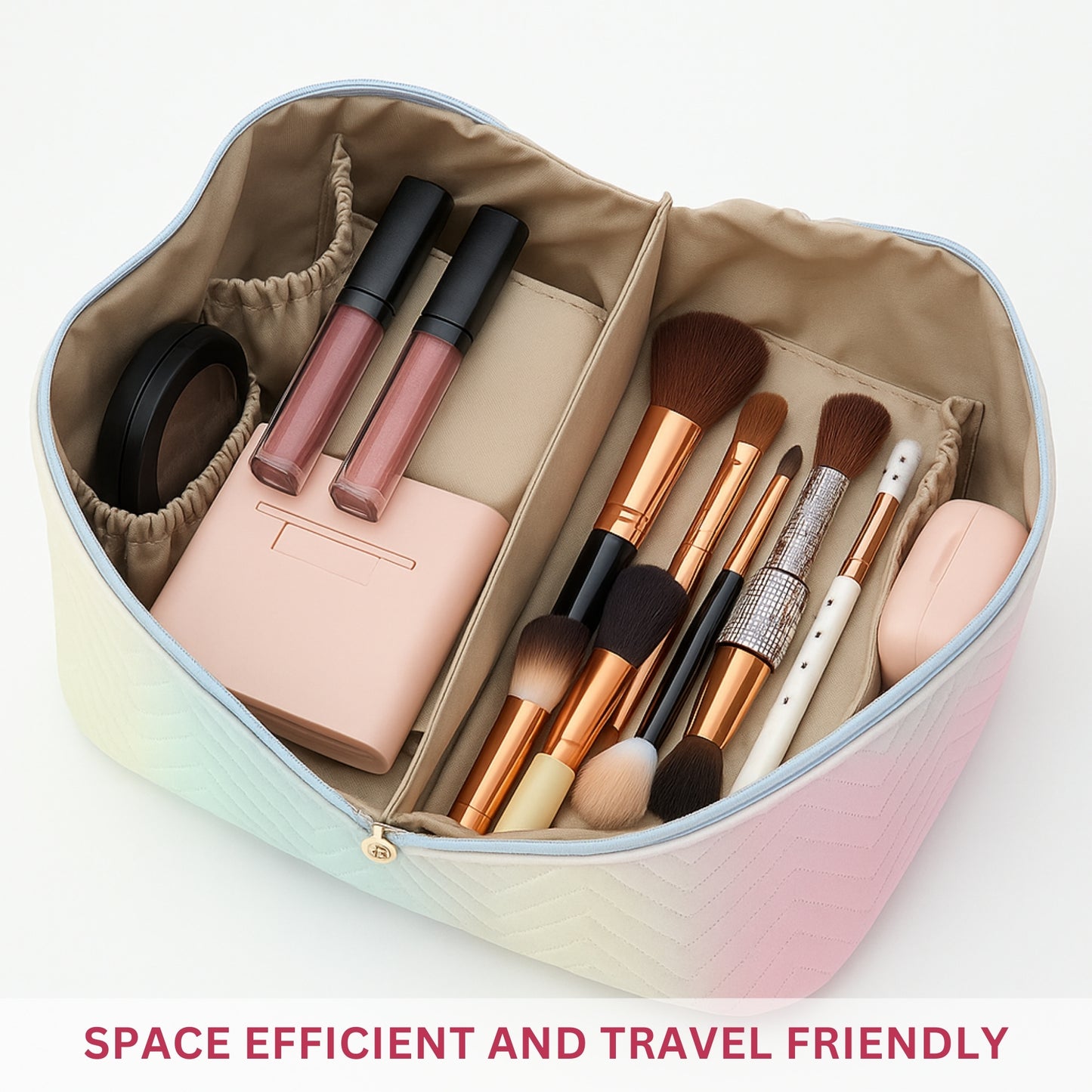 Allure Makeup Organizer Vanity Pouch - Pink & White