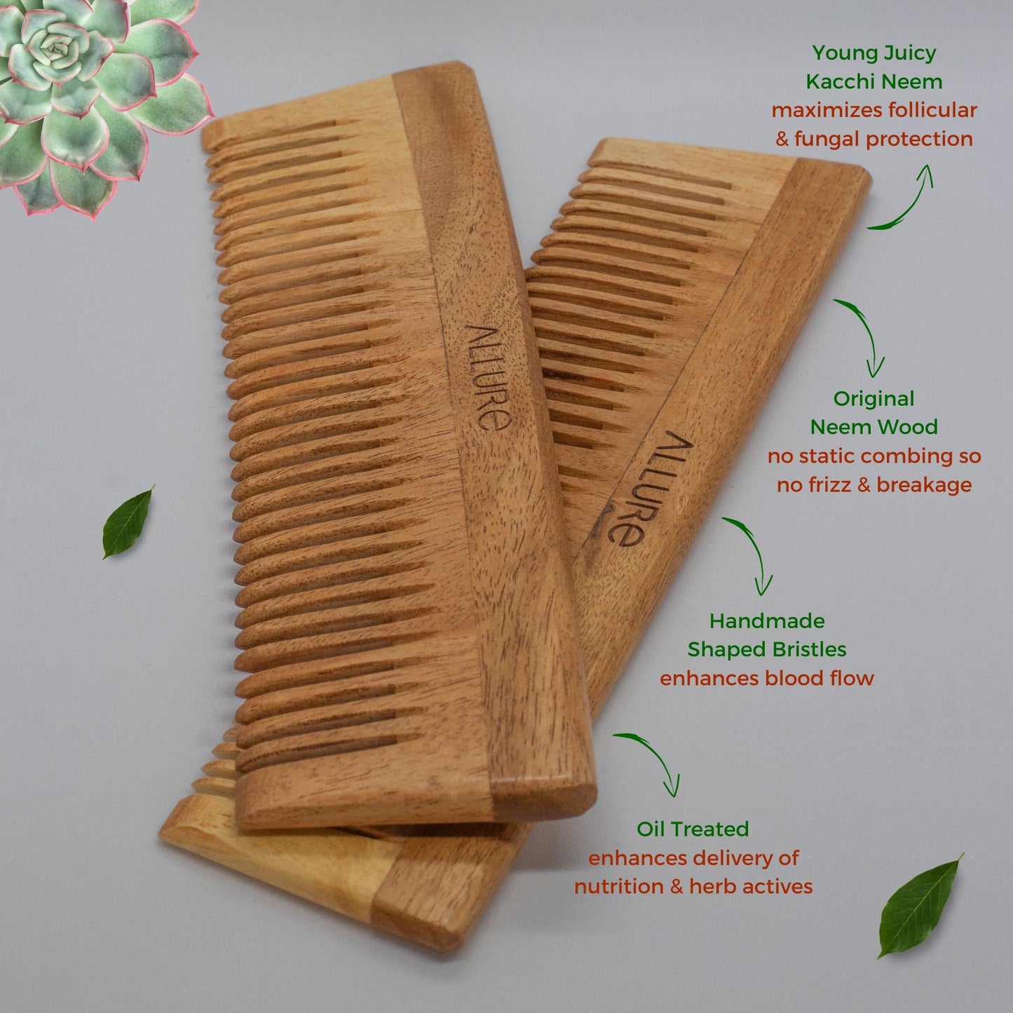 Allure Wooden Neem Comb CD-01 + CR-01
