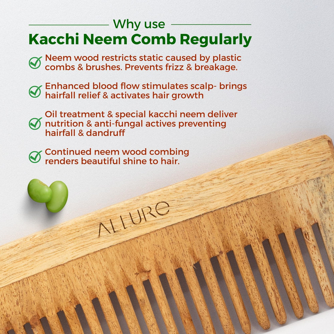 Allure Neem Wood Shampoo Hair Comb (CS-01)