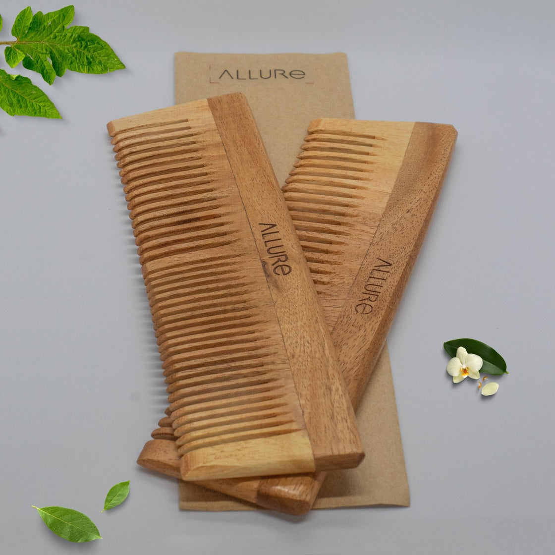 Allure Neem Wood Detangle and Dual Head Hair Combs (CD-01+CR-01)