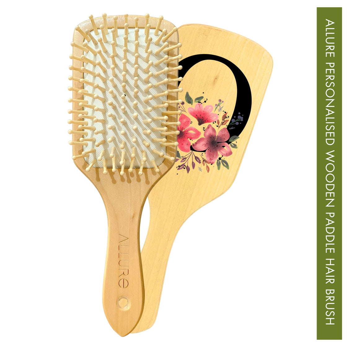 Allure Personalised wooden paddle hair brush with letter O 
