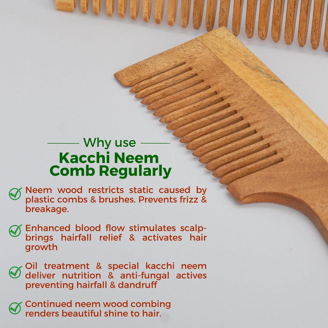Allure Neem Wood Pack of 2 Detangle Hair Combs