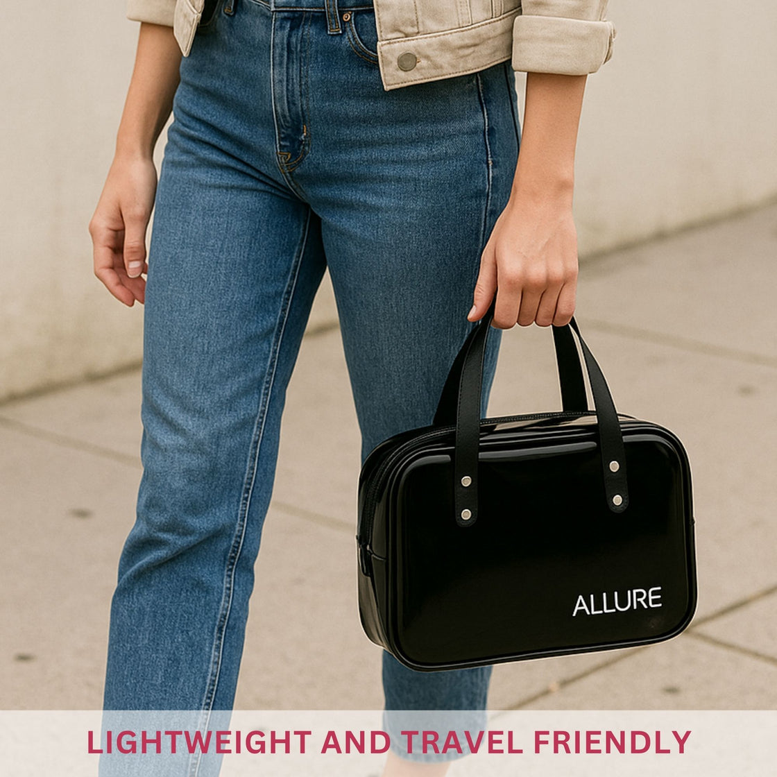 Allure Transparent Black Travel Toiletry Bag with White Handles (AHBB_05)